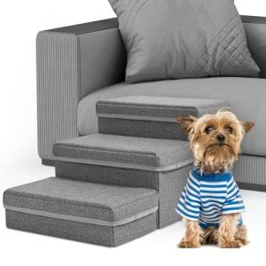 Sunowl Foldable 3-Step Dog Stairs for Sofas