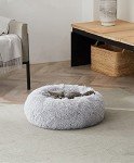Cozy Grey Plush Donut Dog Bed, 50cm