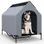 COSTWAY Elevated Dog House with Canopy and Windows