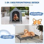 COSTWAY Elevated Dog House with Canopy and Windows