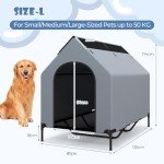COSTWAY Elevated Dog House with Canopy and Windows