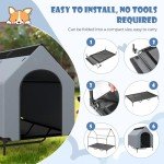 COSTWAY Elevated Dog House with Canopy and Windows