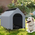 COSTWAY Elevated Dog House with Canopy and Windows