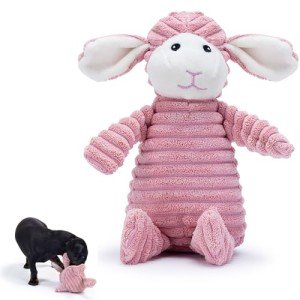Zappi Co Pink Lamb Plush Dog Toy with Squeaker