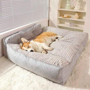Cozy Gray Dog Bed with Waterproof Cover
