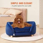 Soft Velvety Dog Couch for Small Pets - Dark Blue