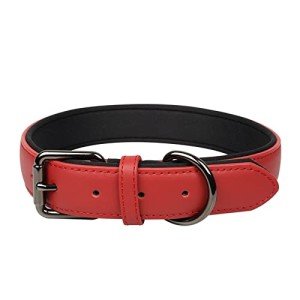 Red Leather Dog Collar - Soft, Adjustable & Strong