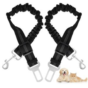 Adjustable Reflective Dog Car Harness Seat Belt Set