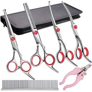 Elfirly Dog Grooming Scissors Kit with Nail Clippers