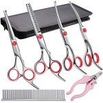 Elfirly Dog Grooming Scissors Kit with Nail Clippers