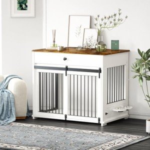 Stylish Wooden Dog Crate with Sliding Doors