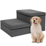 Foldable 2-Step Dog Stairs with Storage - Dark Grey
