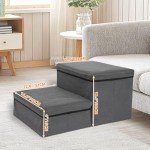Foldable 2-Step Dog Stairs with Storage - Dark Grey
