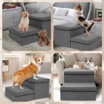 Foldable 2-Step Dog Stairs with Storage - Dark Grey