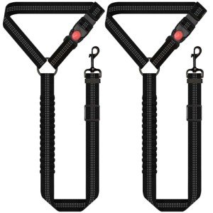 Adjustable Dog Car Seat Belt with Bungee 2 Pack