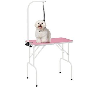 Foldable Pet Grooming Table with Adjustable Arm - Pink