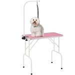 Foldable Pet Grooming Table with Adjustable Arm - Pink