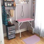 Foldable Pet Grooming Table with Adjustable Arm - Pink
