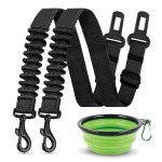 Adjustable Dog Seat Belt with Travel Bowl - 2 Pack