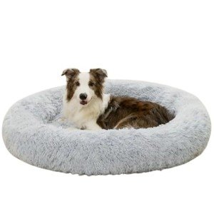 Cozy Grey Plush Round Dog Bed - 60cm
