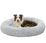 Cozy Grey Plush Round Dog Bed - 60cm