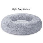 Cozy Grey Plush Round Dog Bed - 60cm
