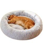 Cozy Grey Plush Round Dog Bed - 60cm
