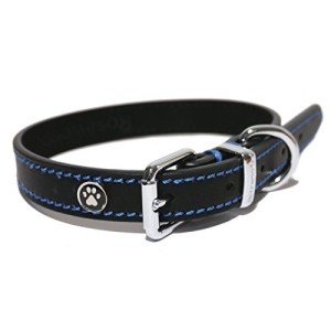 Black Luxury Leather Dog Collar, 14-18 Inch