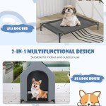 Elevated Large Dog House with Weatherproof Canopy