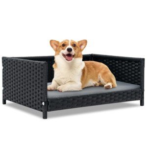 COSTWAY Elevated Rattan Dog Bed with Cushion