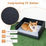 COSTWAY Elevated Rattan Dog Bed with Cushion