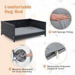 COSTWAY Elevated Rattan Dog Bed with Cushion