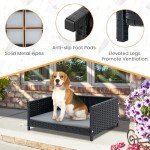 COSTWAY Elevated Rattan Dog Bed with Cushion