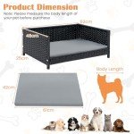 COSTWAY Elevated Rattan Dog Bed with Cushion