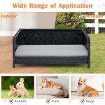 COSTWAY Elevated Rattan Dog Bed with Cushion