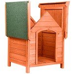 Weather-Resistant Wooden Dog House with Hinged Roof