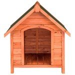 Weather-Resistant Wooden Dog House with Hinged Roof