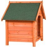 Weather-Resistant Wooden Dog House with Hinged Roof