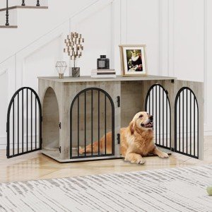 Wooden Dog Crate Furniture with End Table Design