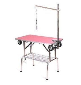 Pink Stainless Steel Dog Grooming Table on Wheels