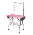 Pink Stainless Steel Dog Grooming Table on Wheels