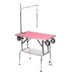 Pink Stainless Steel Dog Grooming Table on Wheels