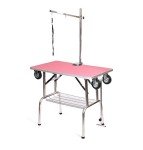 Pink Stainless Steel Dog Grooming Table on Wheels