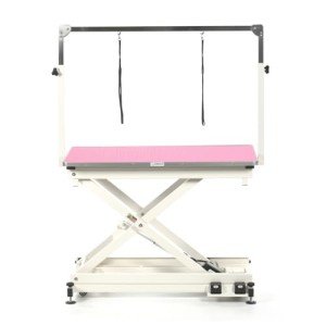 Pink Electric Dog Grooming Table with H Frame