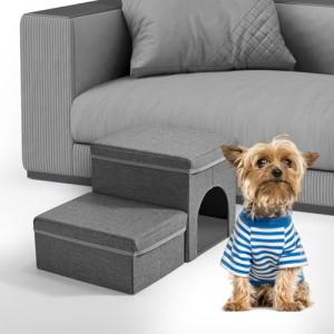 Foldable 2-Step Dog Stairs with Storage