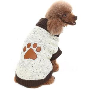 Brown Paw Pattern Medium Turtleneck Dog Sweater