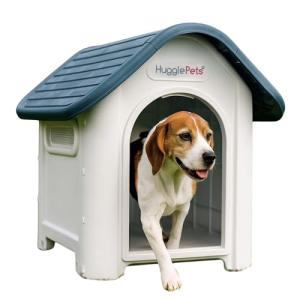 HugglePets Weatherproof Dog Kennel with Window, Grey Roof
