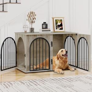 Wooden Dog Crate Furniture with End Table Design