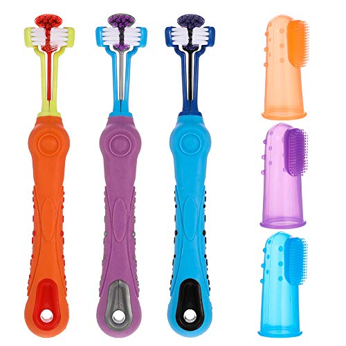 3 Sided Dog Toothbrush Set with Silicone Finger Brush