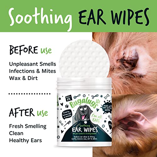 BUGALUGS Biodegradable Dog Ear Wipes with Soothing Solution